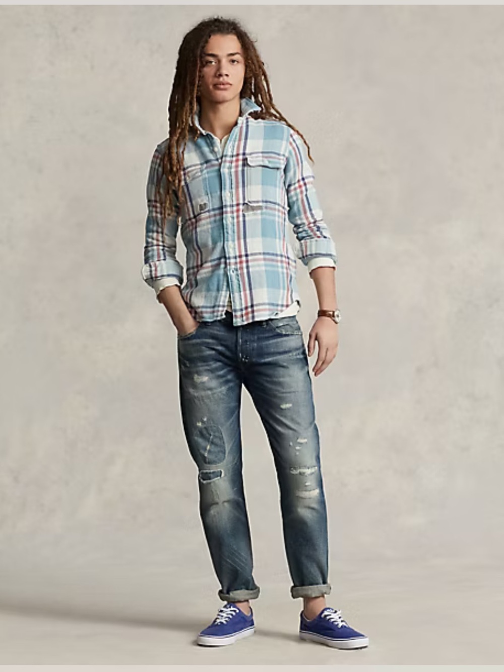 Polo by Ralph Lauren Teal, Cream & Red Plaid Flannel Shirt - Picture 3 of 12
